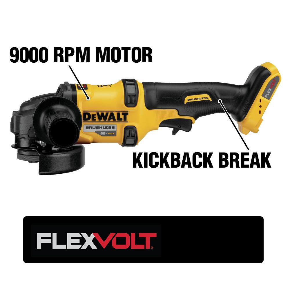 DW FLEXVOLT 60V MAX Cordless Brushless 4.5 in. Angle Grinder with Kickback Brake and (1) FLEXVOLT 6.0Ah Battery DCG414T1