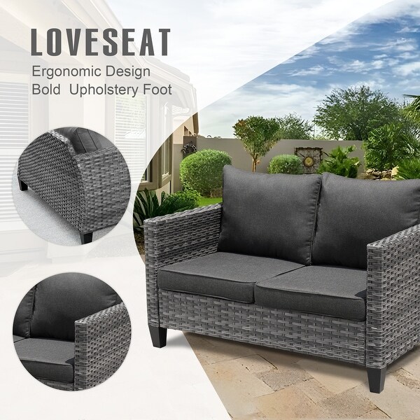 HOOOWOOO Outdoor Patio Furniture Wicker Loveseat Sofa