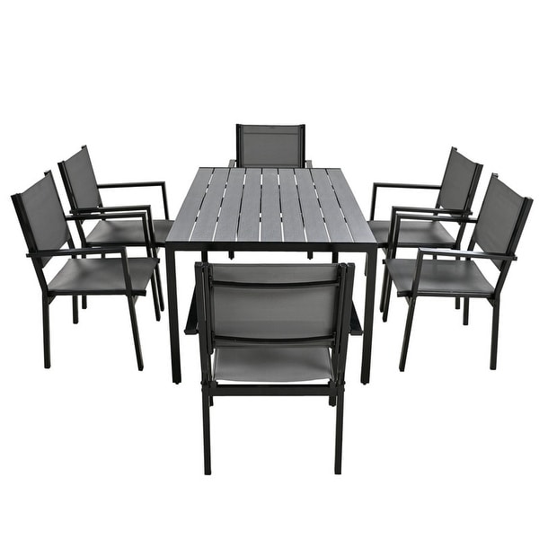 7Piece Outdoor Rectangular Dining Set Table and Chair Set，Steel