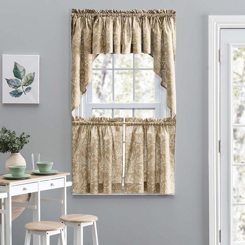 Lexington Leaf Printed Leaf Pattern Curtain Tailored Swags 56x36 Tan