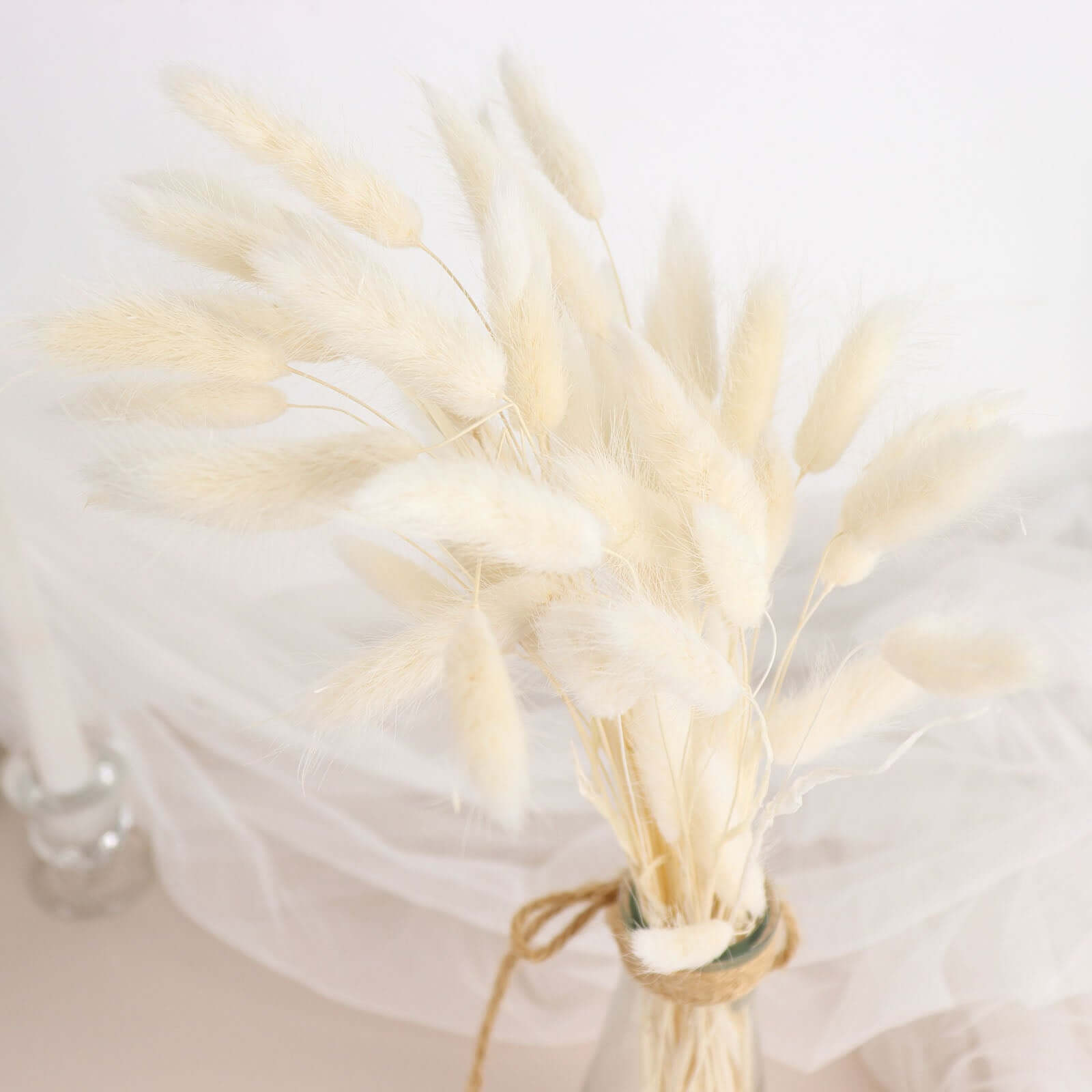 50 Pack Natural White Rabbit Tail Dried Pampas Grass Flower Bouquets, Boho Stem Arrangements 15