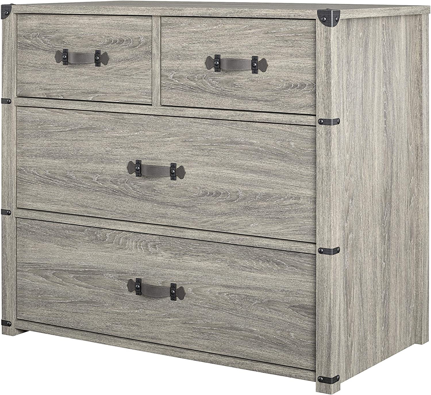 GUVSOETS Nova 4 Drawer Storage Grey Dresser, Gray Oak