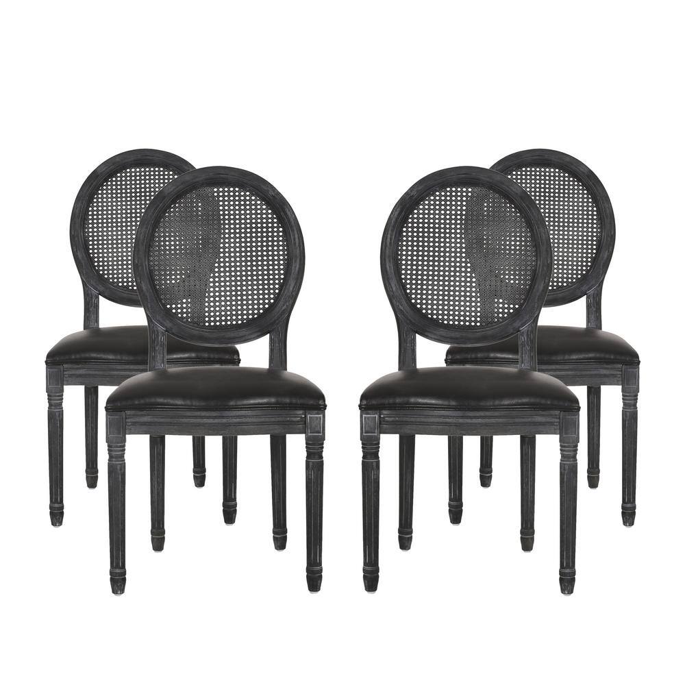 Noble House Acorn Midnight Black and Gray Wood and Cane Upholstered Dining Chair (Set of 2) 107990