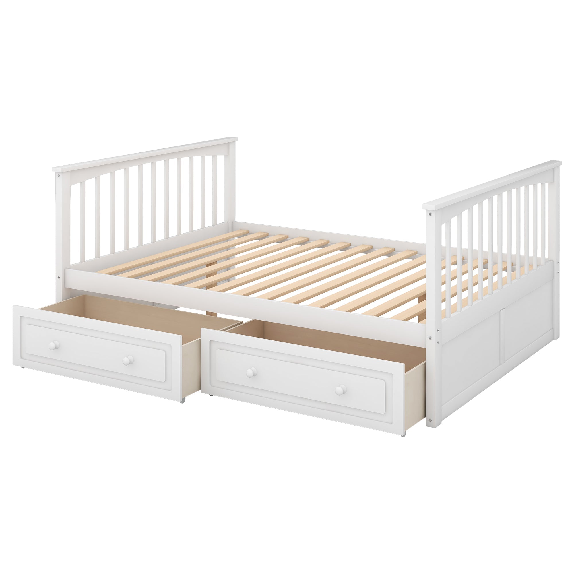 Euroco Pine Wood Bunk Bed With Storage, Full-Over-Full, White