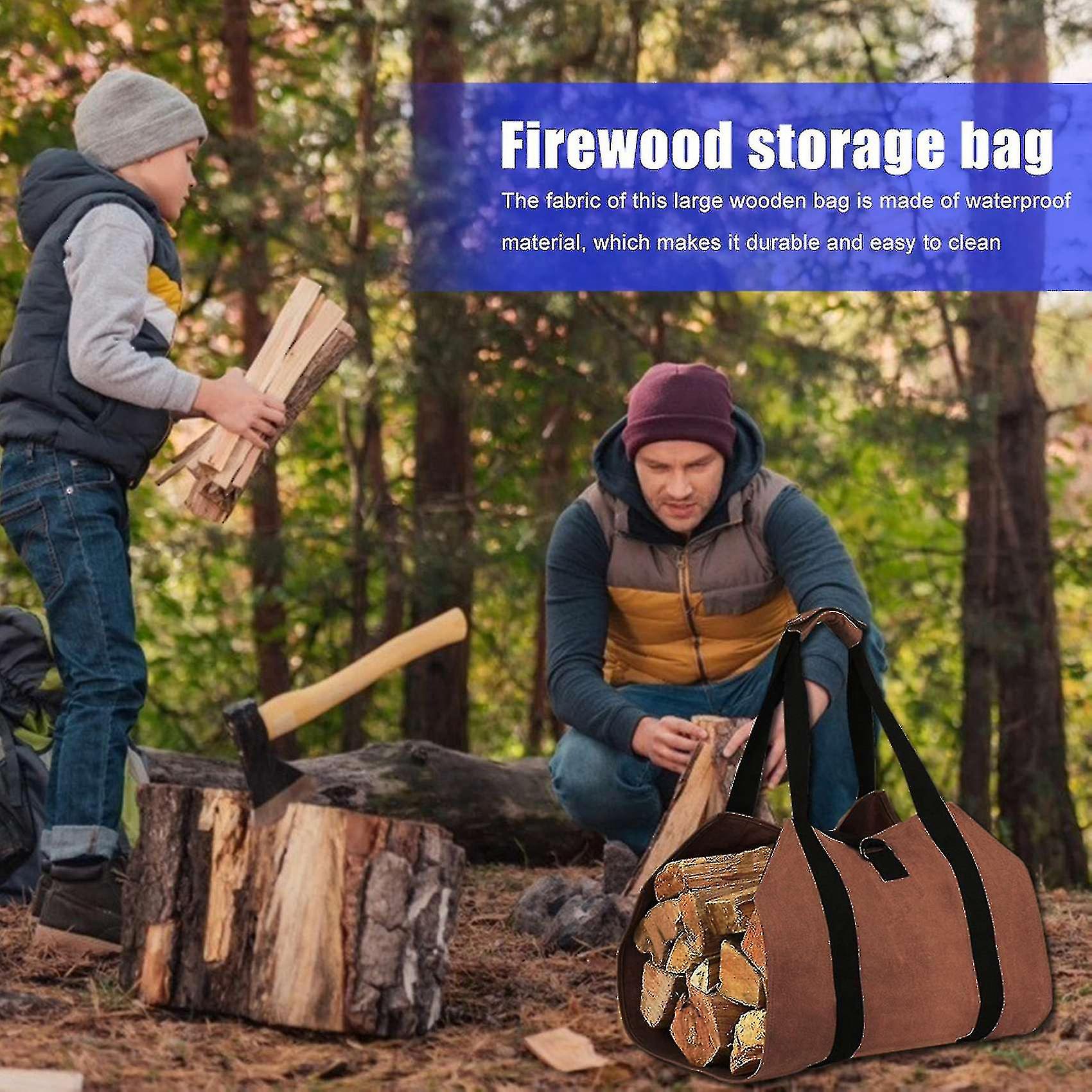 Firewood Storage Bag Heavy Duty Wax Canvas Log Bag Transport Wood Fireplace Fire Pit Stove Accessor