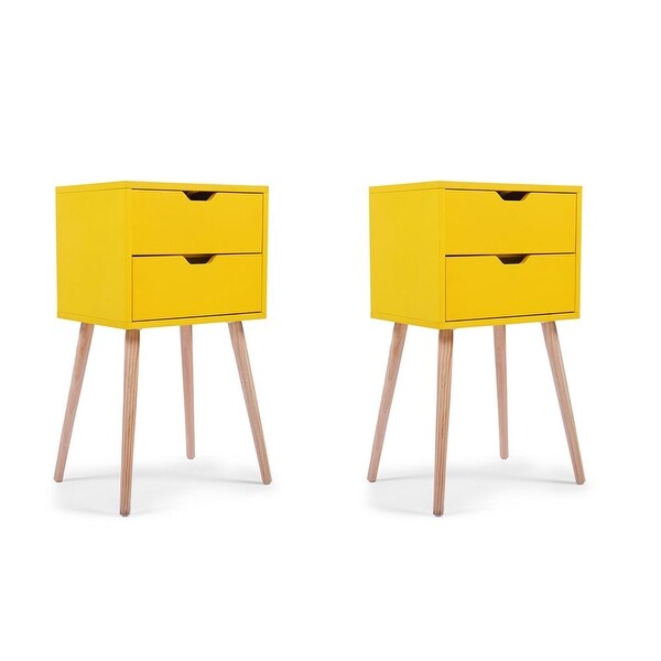 2 Pieces Nightstand with 2 Drawers， Bedroom Accent Side Table， End Table Storage Wood Cabinet， Yellow - - 38045475