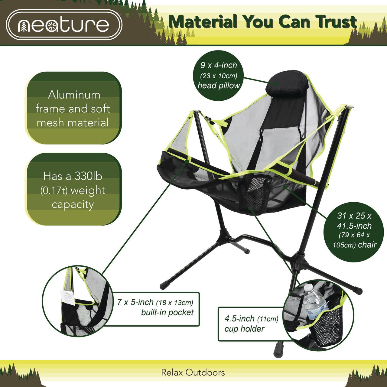 Neature Camp Swing Folding Chair Rocker - Outdoor Camping Portable Hammock