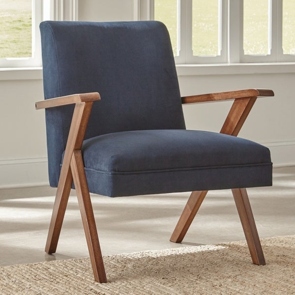 Coaster Furniture Cheryl Dark Blue and Walnut Wooden Arms Accent Chair