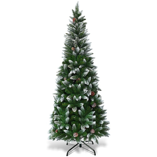 Artificial Pencil Christmas Tree Snow Flocked with Metal Stand