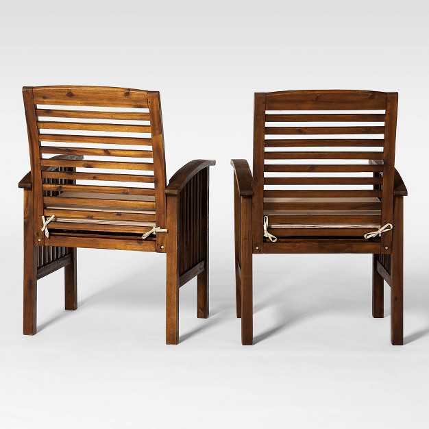 2pk Acacia Wood Patio Chairs With Cushions Saracina Home