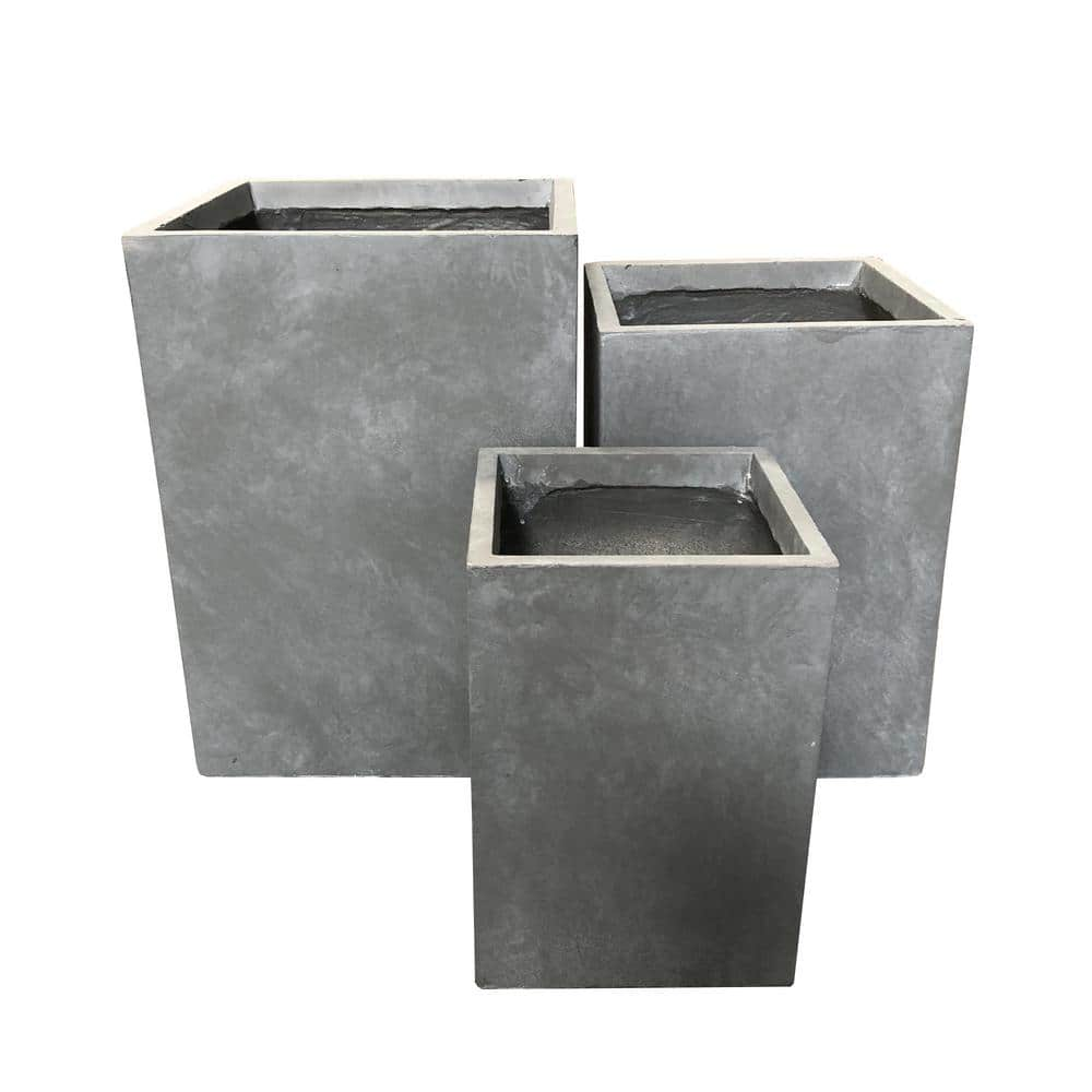 KANTE 19 in. Tall Slate Gray Lightweight Concrete Square Outdoor Planter (Set of 3) RF0007ABC-C60611