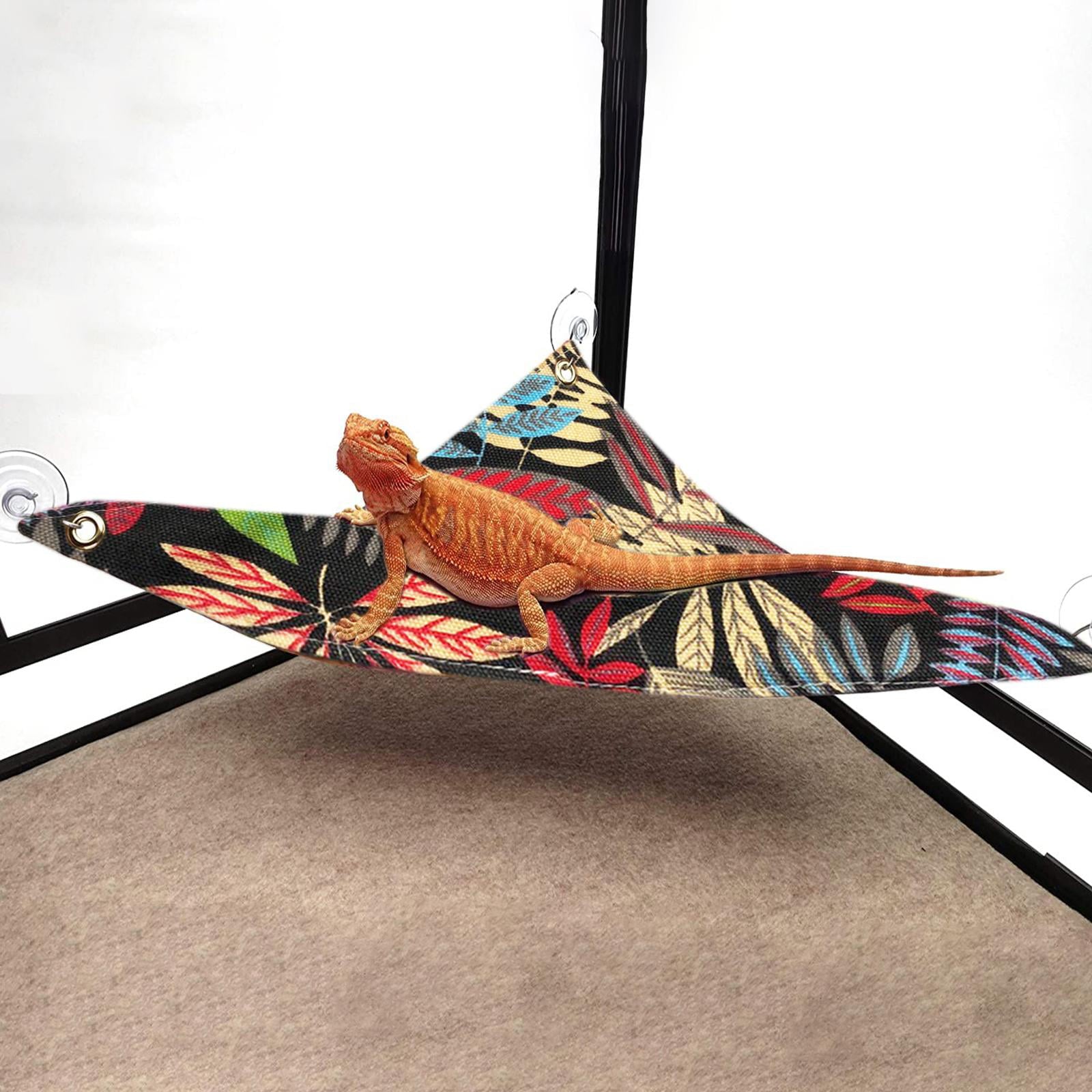 Reptile Hammock Swing Hanging Bed Lounger Ladder with Suction Hook for Bearded Dragon Leopard Gecko Reptile Habitat Terrarium Decoration