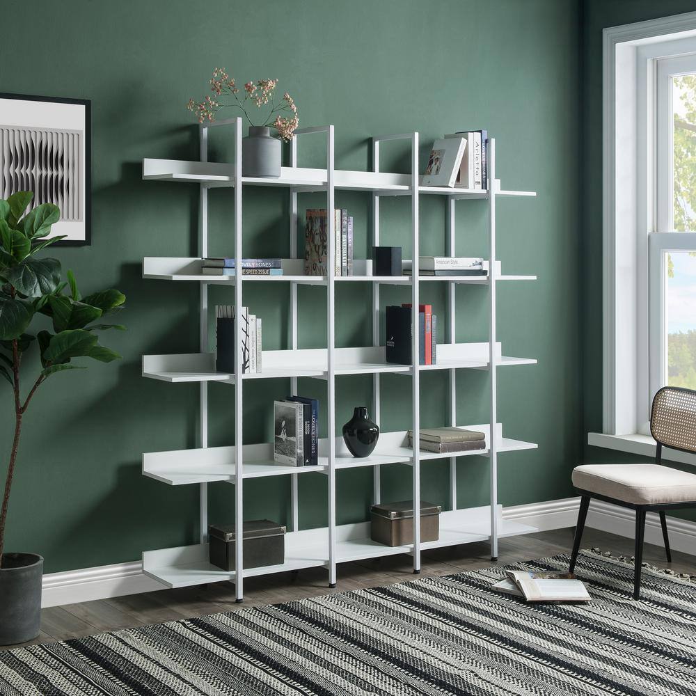 Harper  Bright Designs 70.9 in. H x 70.9 in. W White Industrial Style 5 Tier Open Bookshelf with Metal Frame FSX005AAK