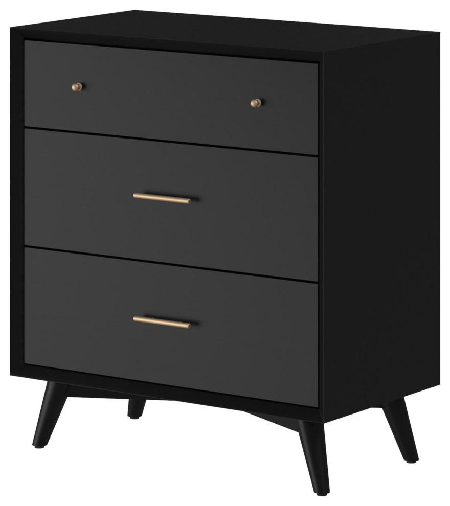 Flynn Mid Century Modern 3 Drawer Small Chest  Black   Midcentury   Accent Chests And Cabinets   by Kolibri Decor  Houzz