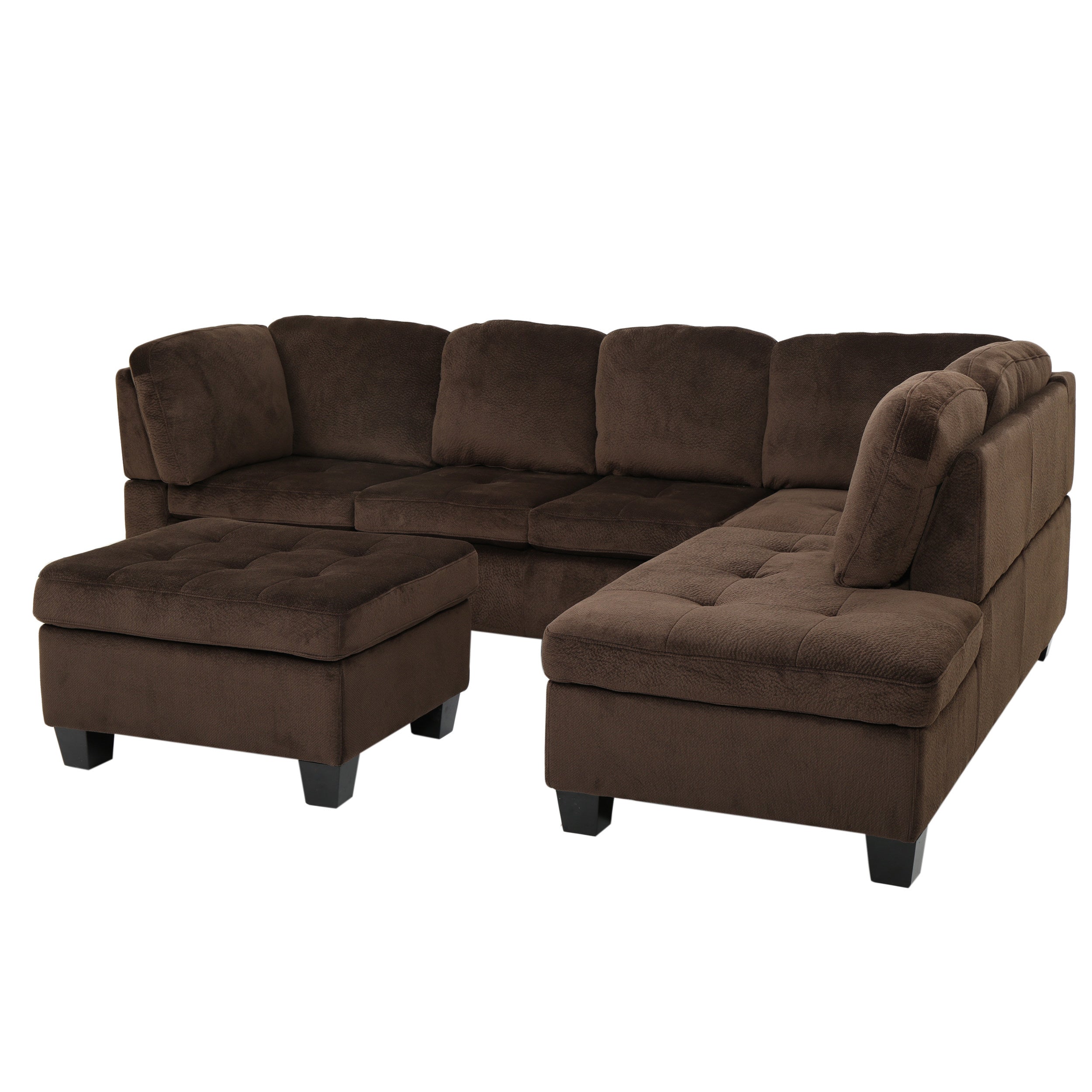 Welsh Contemporary Tufted Chocolate Brown Fabric Sectional Sofa Set