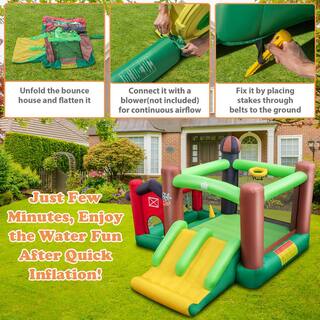 HONEY JOY Inflatable Bounce House 6-in-1 Bouncer Castle with Double Slides Jump Area Ocean Balls Basketball Rim (without Blower) TOPB006661