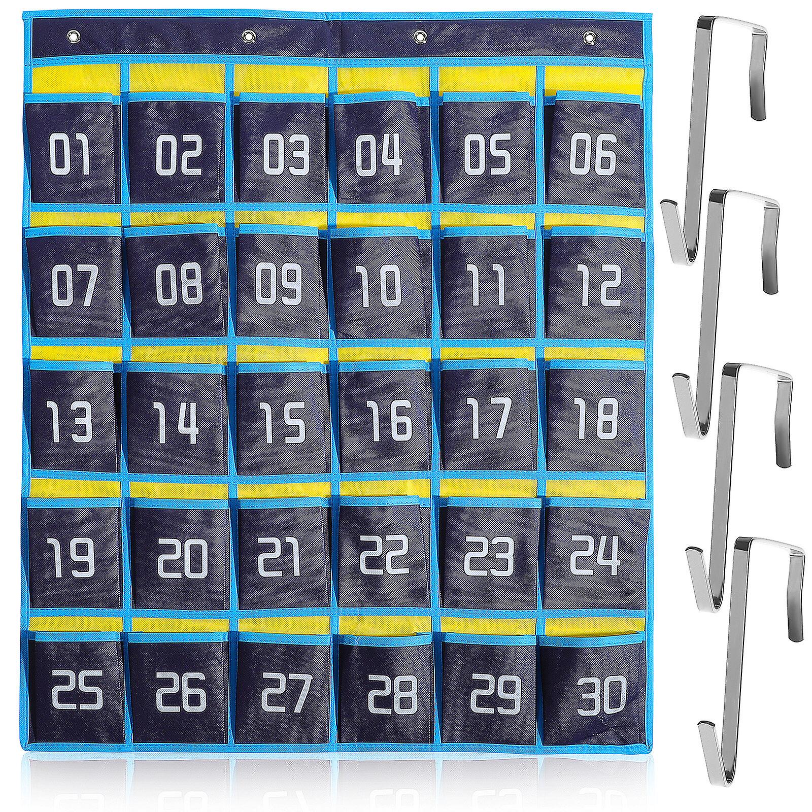 Numbered Classroom Organizer Phone Pocket Chart Pouch 30 Pockets Phones Holder Wall Hanging Storage Bag With Hooks