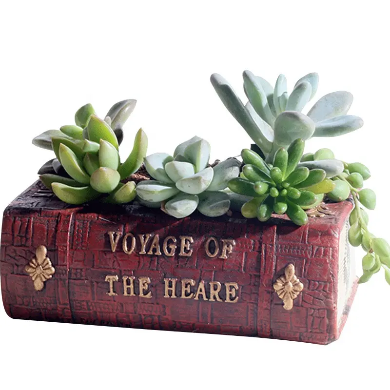 Oem Retro Book Dictionary Shape Bonsai Containers Planters Small Flower Pots for Succulent Plants Study Room Desktop Decoration