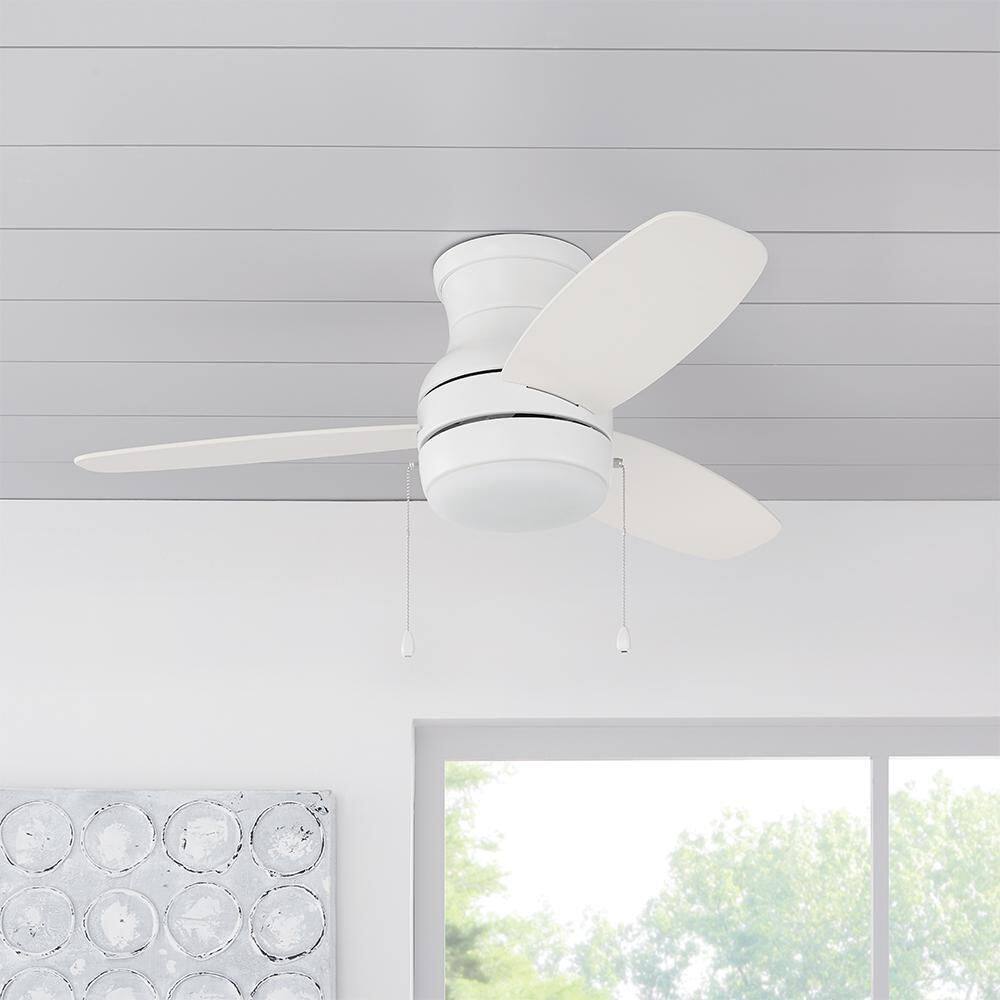 Hampton Bay Ashby Park 44 in. White Color Changing Integrated LED Matte White Indoor Ceiling Fan with Light and 3 Reversible Blades 59248