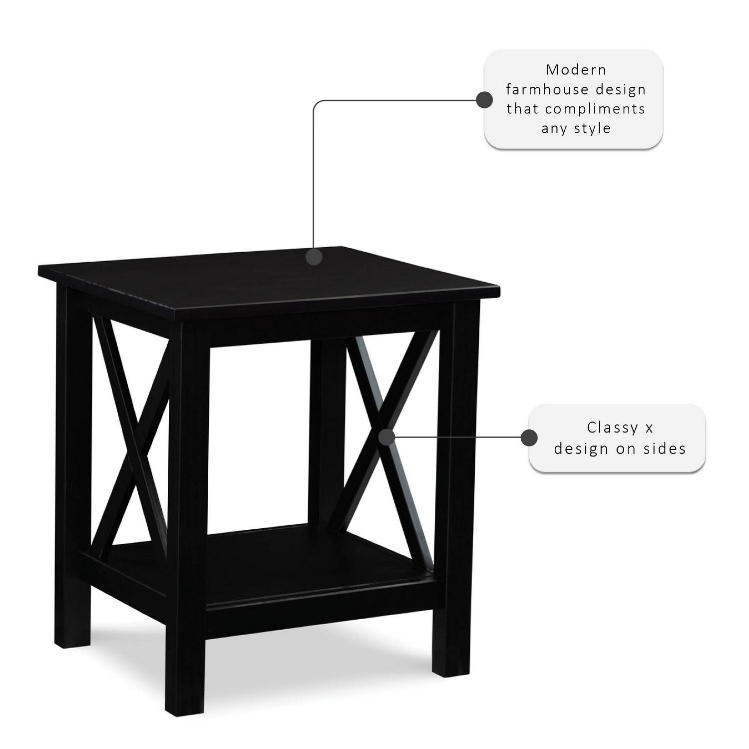 Linon Davis Solid Wood End Table 22  Tall with Shelf Black Finish  Crowdfused