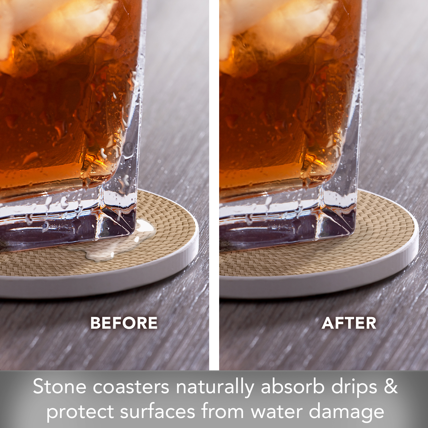 CounterArt Basket Weave Design Decorative Round Single Image Absorbent Stone Coaster 4 Pack