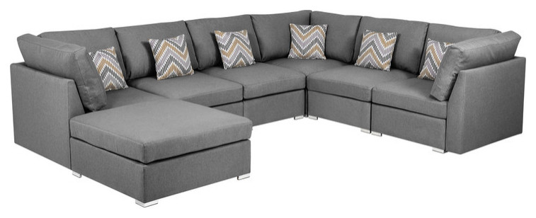 Amira Gray Fabric Reversible Modular Sectional Sofa with Ottoman and Pillows   Contemporary   Sectional Sofas   by PARMA HOME  Houzz