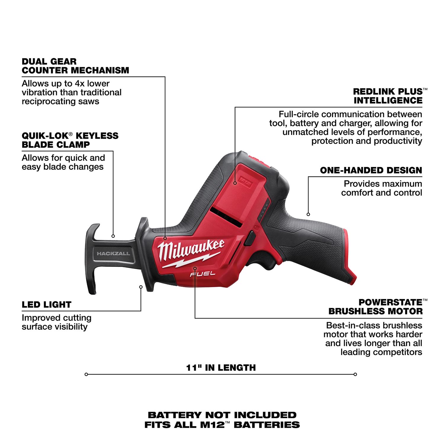 MW M12 Fuel Hackzall 12 V Cordless Brushless Reciprocating Saw Tool Only