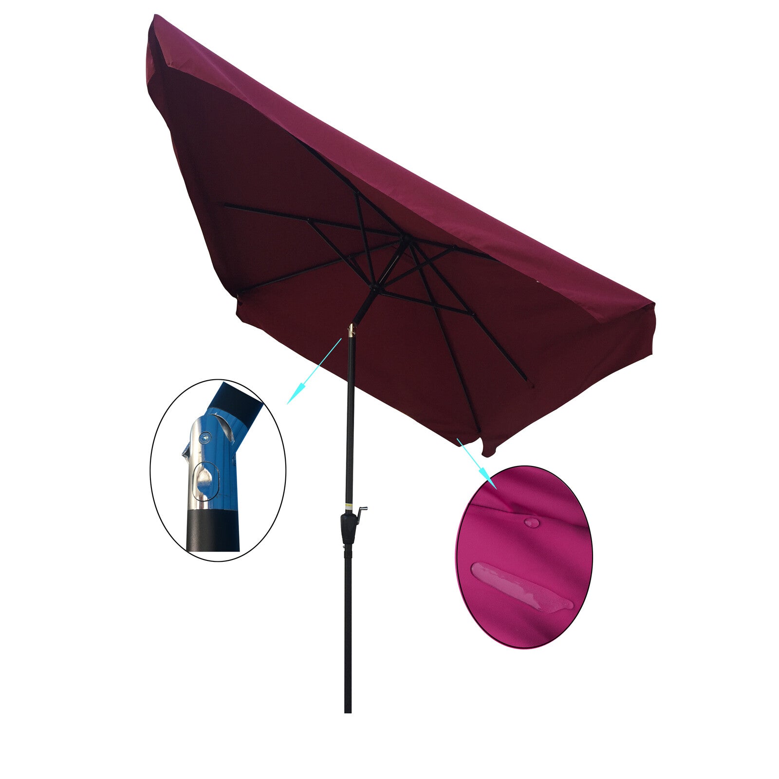 LINGJIA 10 x 6.5 Ft Patio Outdoor Umbrellas Rectangular Market Table Umbrellas with Crank and Push Button Tilt (Burgundy)