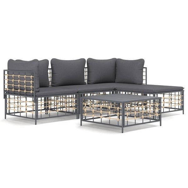 4 Piece Patio Lounge Set with Cushions Anthracite Poly Rattan - Overstock - 37845169