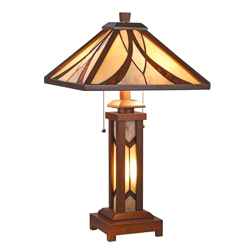  Style 2+1-light Double Lit Dark Walnut Table Lamp