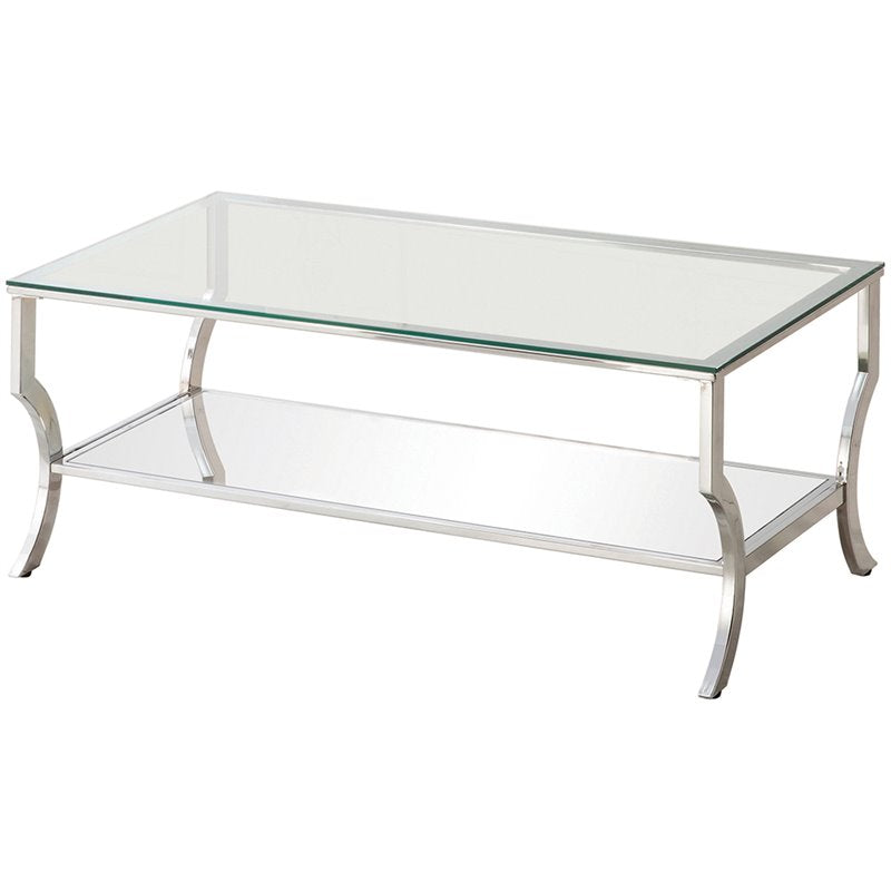 Pemberly Row Glass Top Accent Coffee Table in Chrome