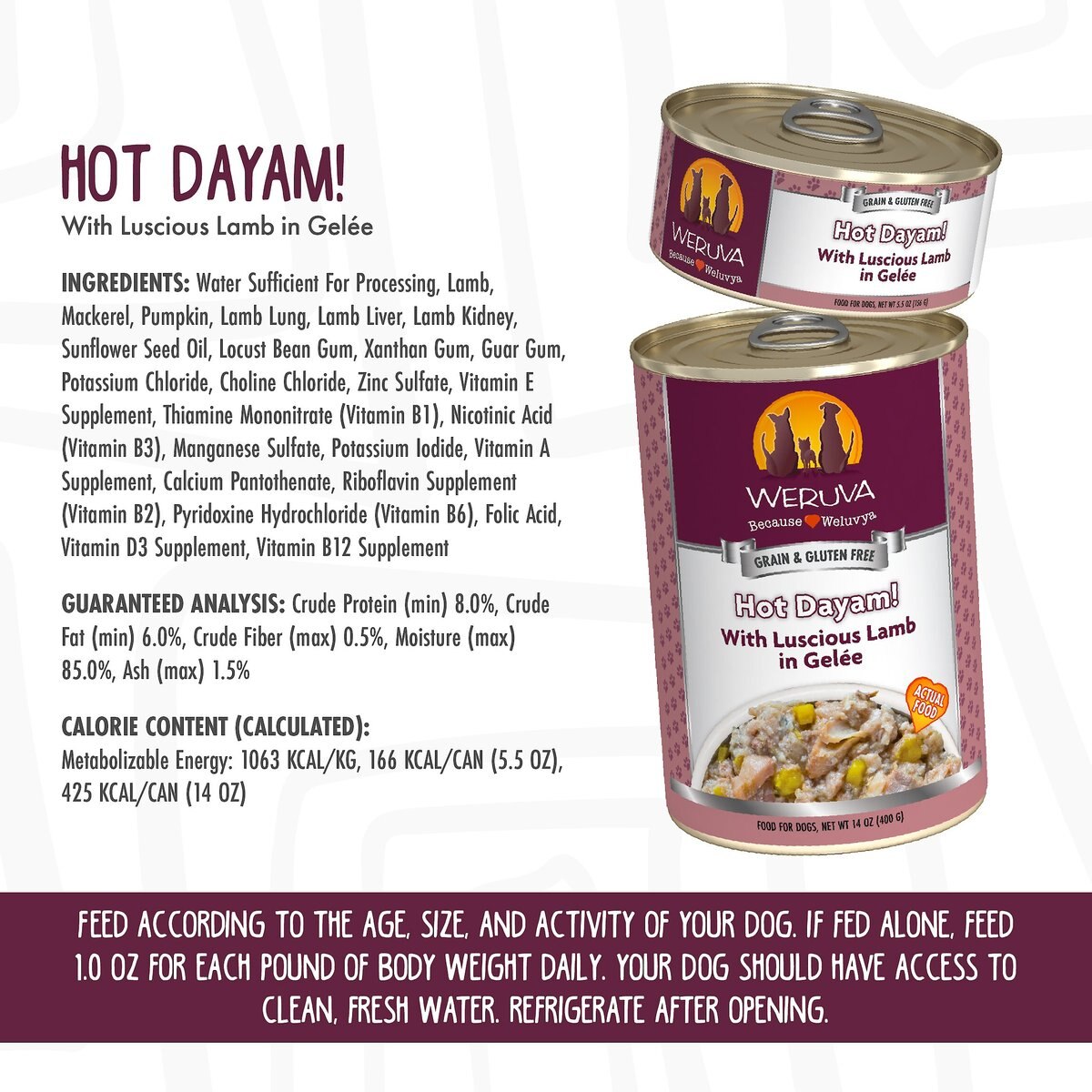 Weruva Hot Dayam! With Luscious Lamb in Gelee Grain-Free Canned Dog Food 5.5oz Pack of 24