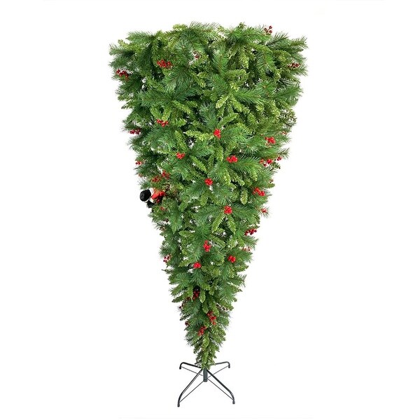 7.5 FT Upside Down Christmas Tree with Artificial Berries and Santa's Legs，PVC Pine Needles