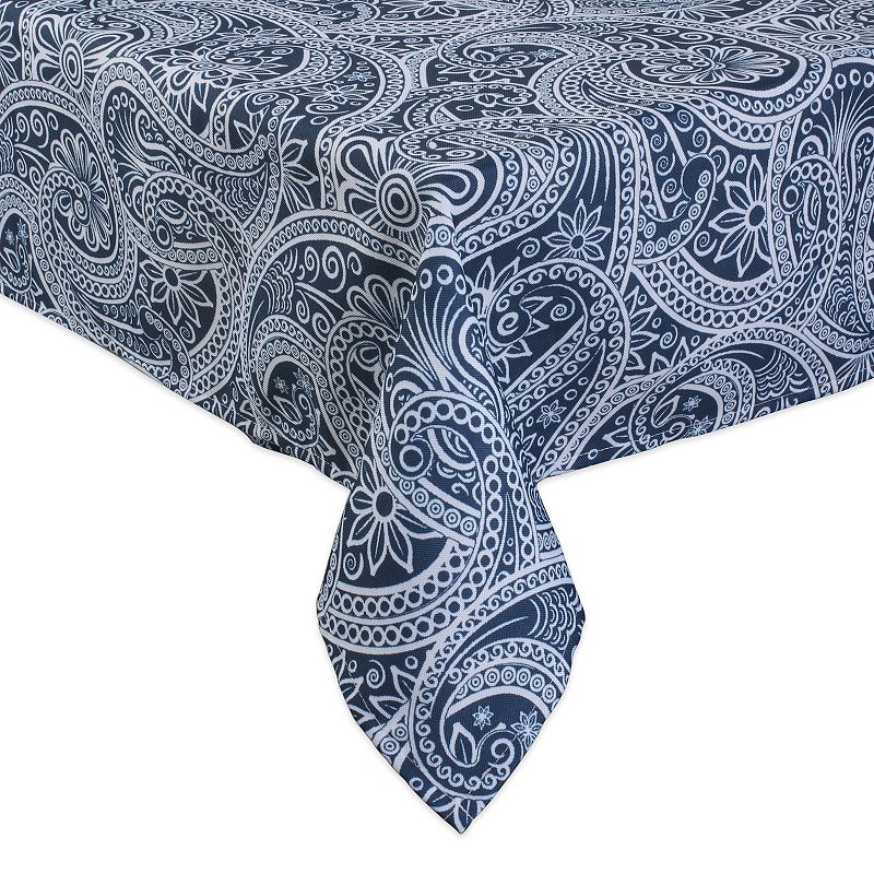 84 Zippered Outdoor Tablecloth with Printed Blue Paisley Design