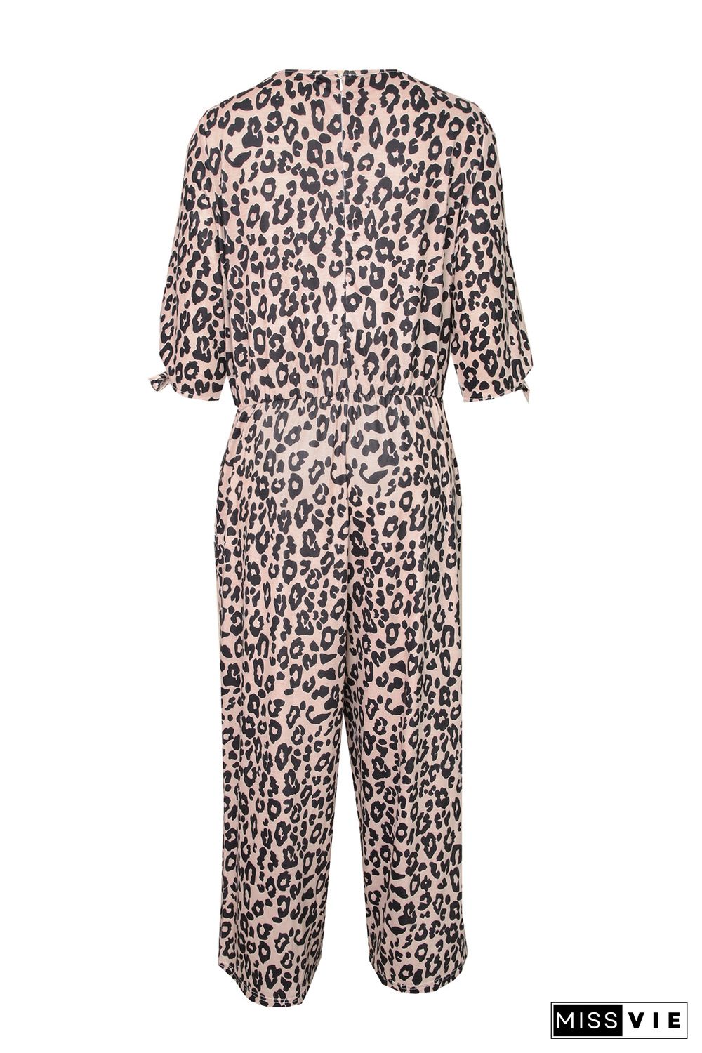 Leopard Print Cut-out Half Sleeve Plus Size Jumpsuit