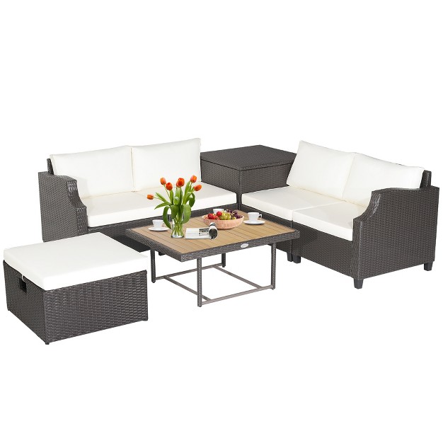 Costway 7pcs Patio Outdoor Pe Wicker Cushioned Furniture Conversation Set Sectional Sofa