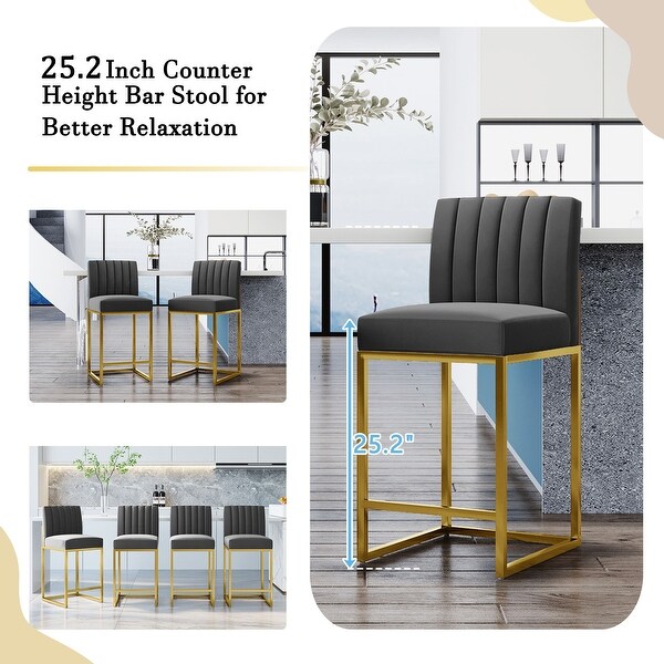 Yssa Modern Upholstered Bar Stools in Gray and Gold - N/A