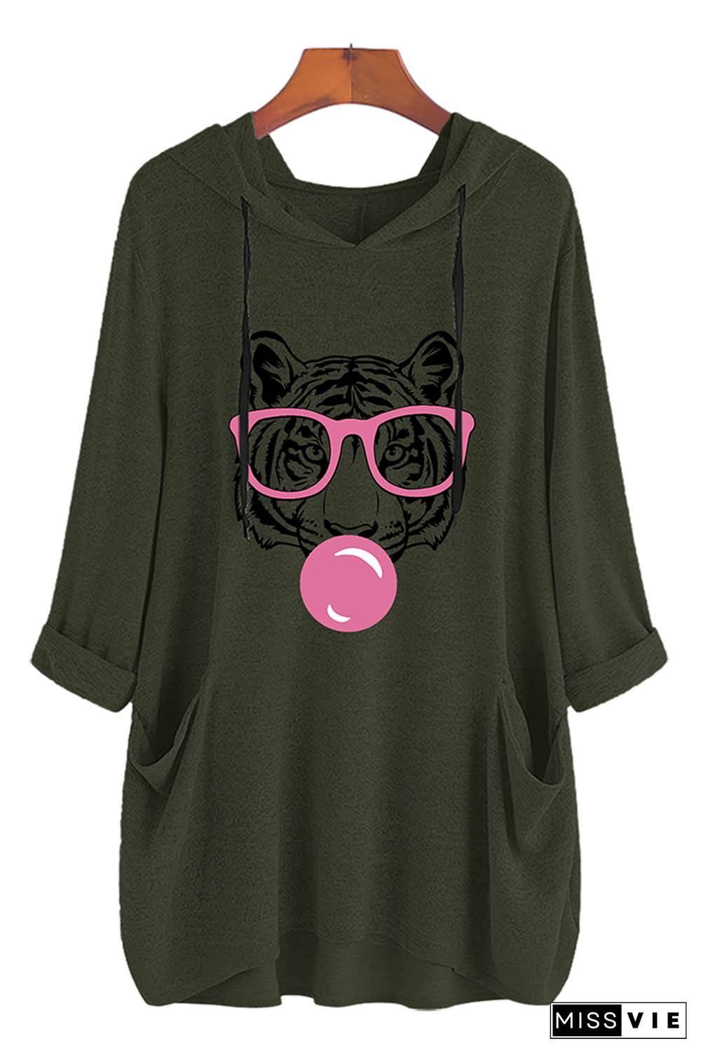 Tiger, tiger with glasses bubble gum, Cricut, funny Wild Animal head Print Pockets Hooded Dress Wholesale