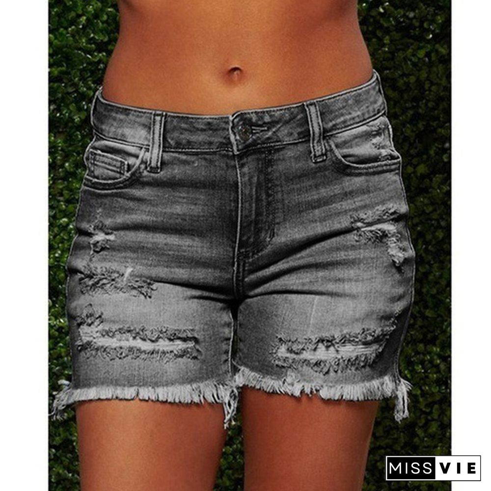 Women's Fashion Denim Shorts Ladies Casual Shorts High Waist Stretch Slim Denim Jeans Shorts