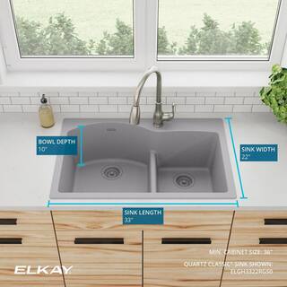 Elkay Quartz Classic Greystone Quartz 33 in. 6040 Double Bowl Drop-In Kitchen Sink with Aqua Divide ELGH3322RGS0