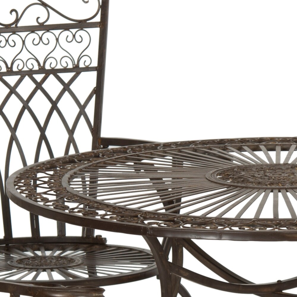 SAFAVIEH Outdoor Living Thessaly Victorian Scroll Iron 5 Piece Dining Set   TABLE: 39.25x39.25x28.75 CHAIR: 30.25x23.5x37.75