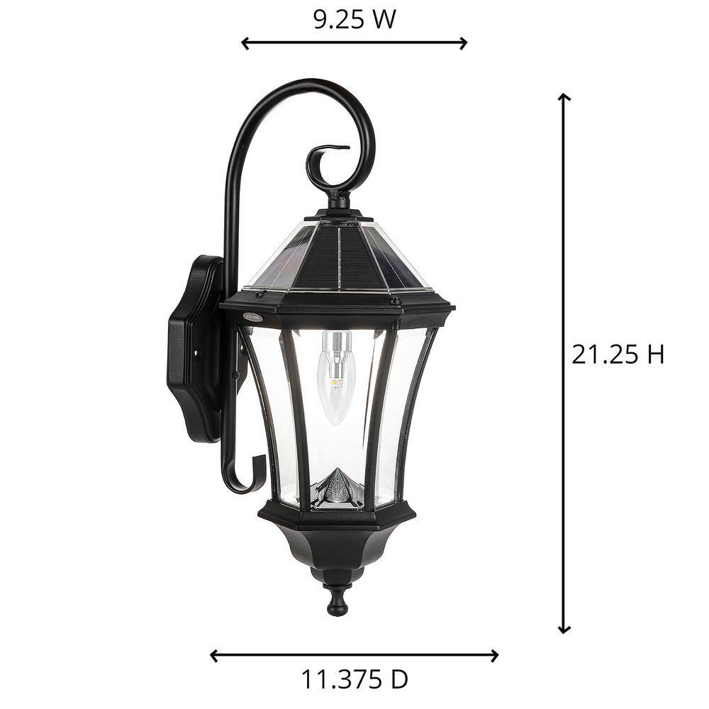 GAMA SONIC Victorian 1-Light Black Solar LED Outdoor Wall Sconce with Morph Technology and GS Warm White Bulb 94BM50010