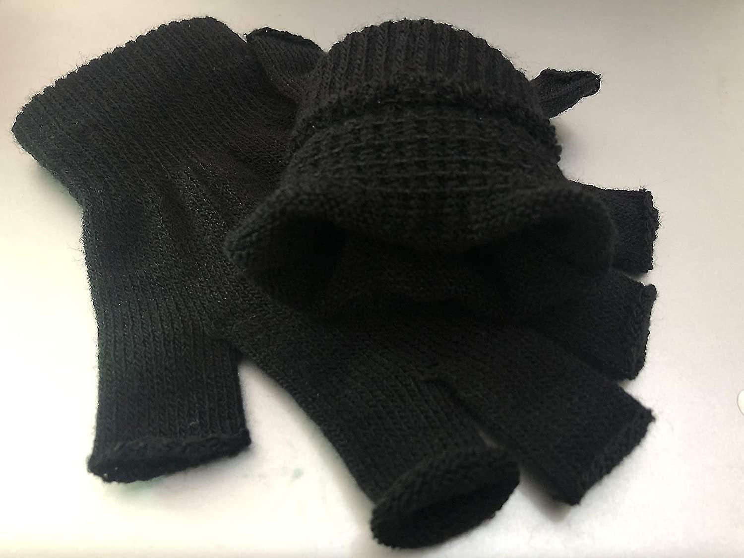 2 Pair Half Finger Gloves Winter Knit Touchscreen Warm Stretchy Mittens