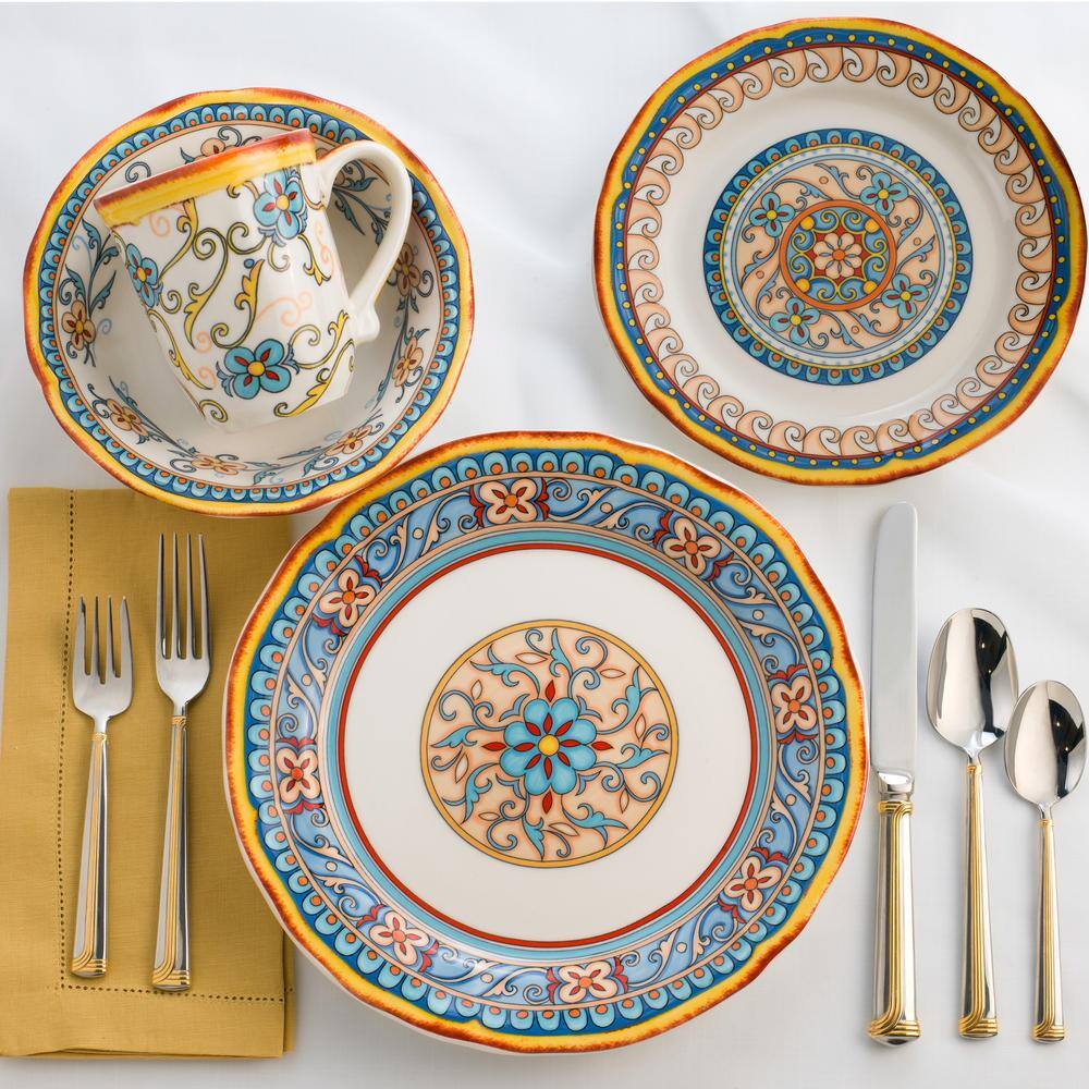 🎉Limited Time Offer🎉Euro Ceramica Duomo 16-Piece Patterned MulticolorItalian Design Stoneware Dinnerware Set (Service for 4) DUO-86256