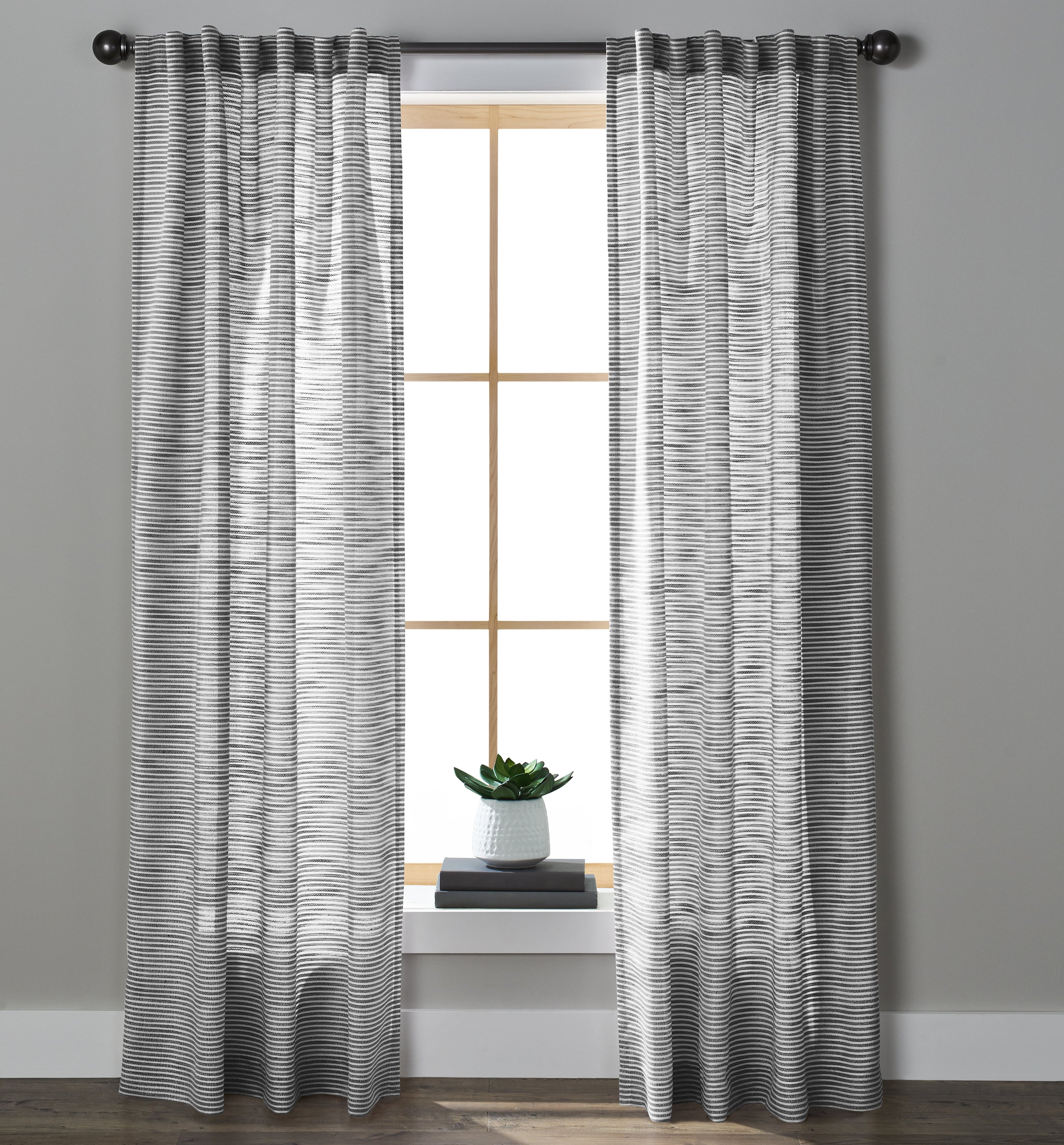 Better Homes & Gardens Textured Stripe Curtain (Single Curtain), 54x63, Rich Black