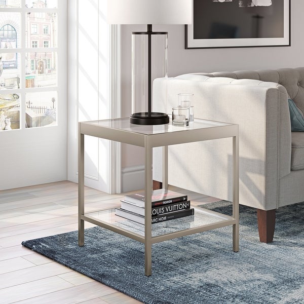 Alexis Modern Metal and Glass Square Side Table