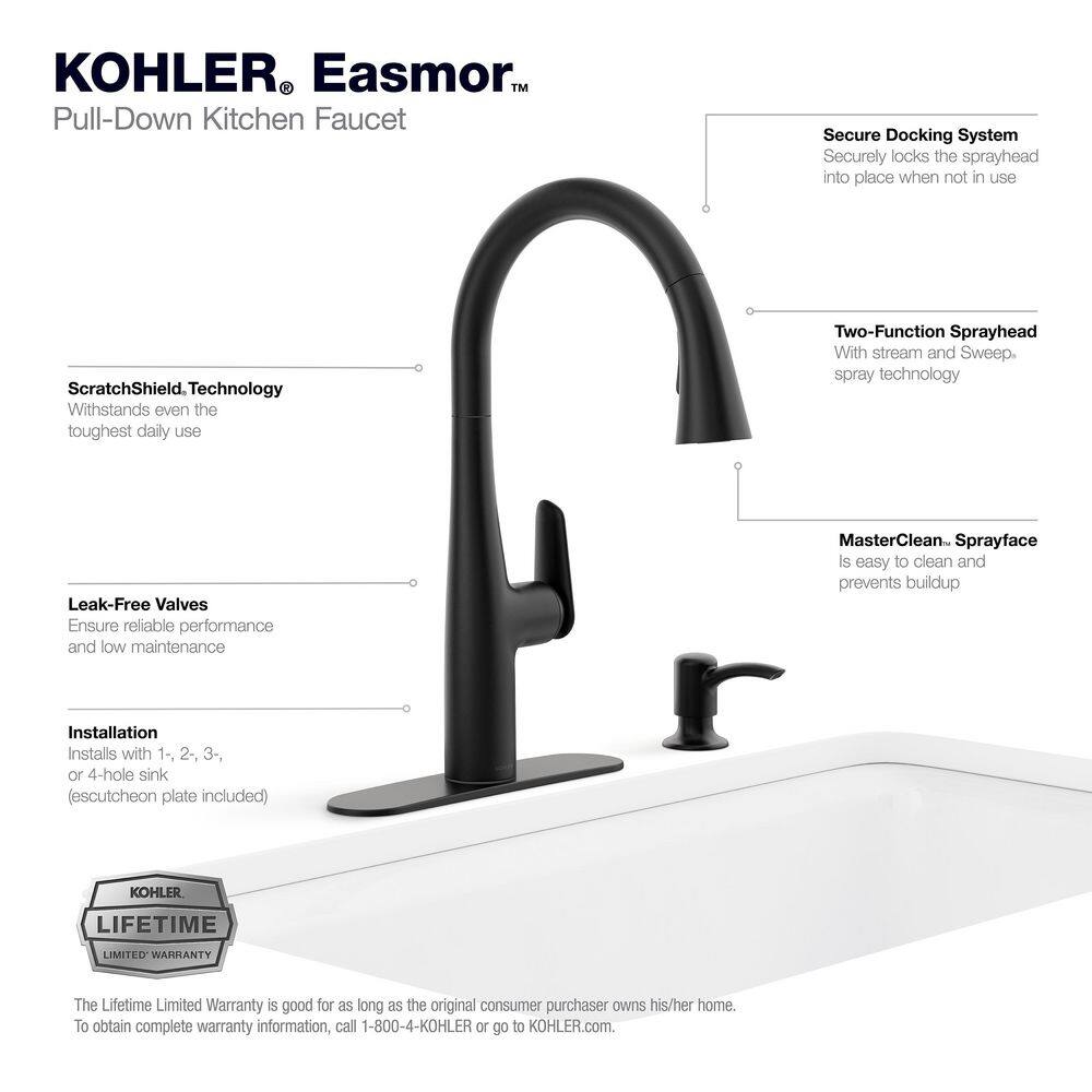 KOHLER Easmor Single-Handle Pull Down Sprayer Kitchen Faucet in Matte Black K-R30573-SD-BL