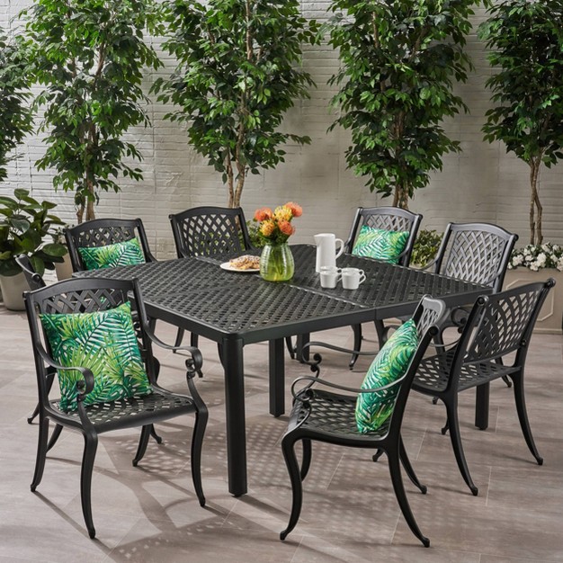 Aviary 9pc Aluminum Dining Set Antique Matte Black Christopher Knight Home