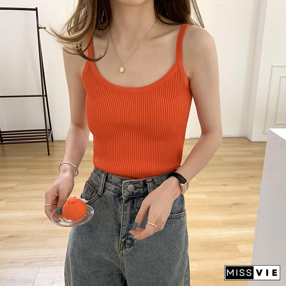 Candy Colors Camis Women Backless Solid Knitted Summer Slim All-Match Elegant Tank Tops Sleeveless Sexy Female Camisole Ulzzang