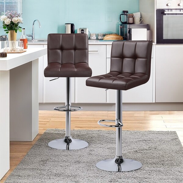 2PCS Faux Leather Adjustable Bar Stools for Home